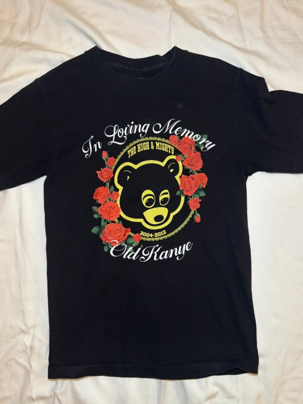 Old Kanye Bear Sz Small Graphic Tee Black Rose Print Streetwear Y2K Rap Tee